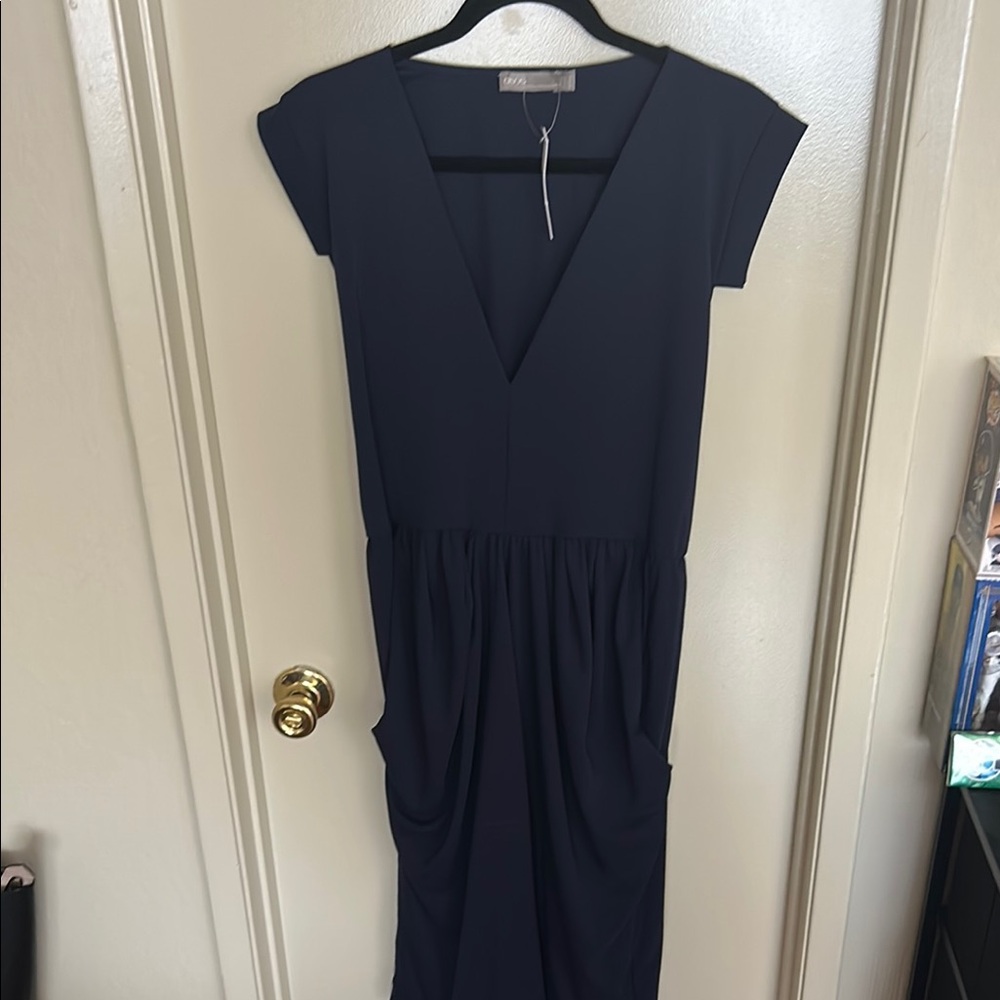 ASOS Curve Blue Midi Sheath Dress V-Neck Cap Sleeve